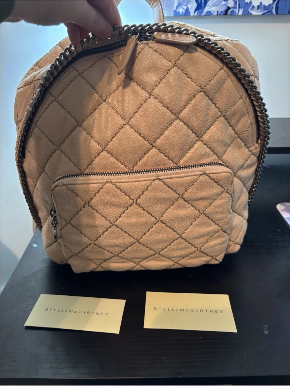 Authentic Stella McCartney Falabella Quilted Mini Backpack – Powder Pink / Beige